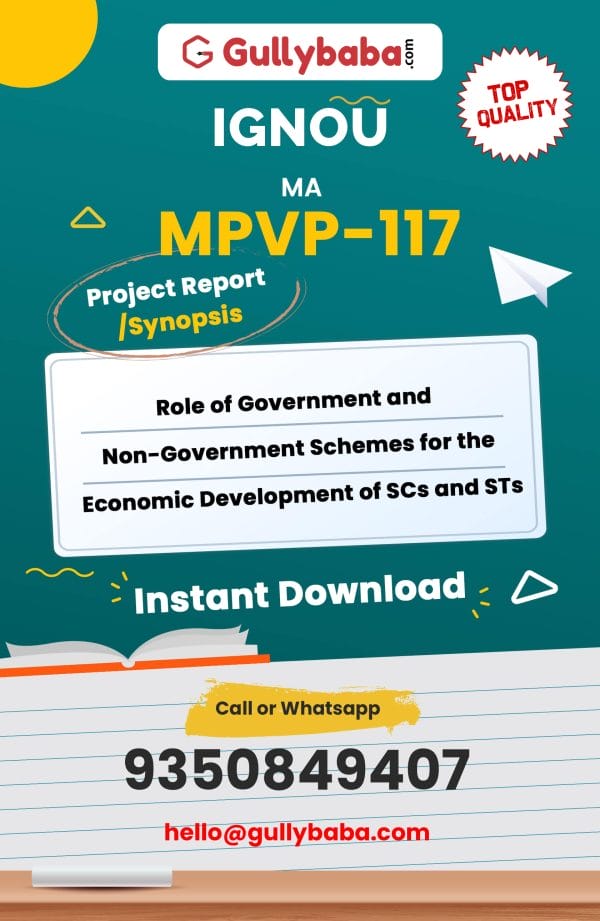 MDVP-117 Project – Role of Government and Non-Government Schemes for the Economic Development of SCs and STs