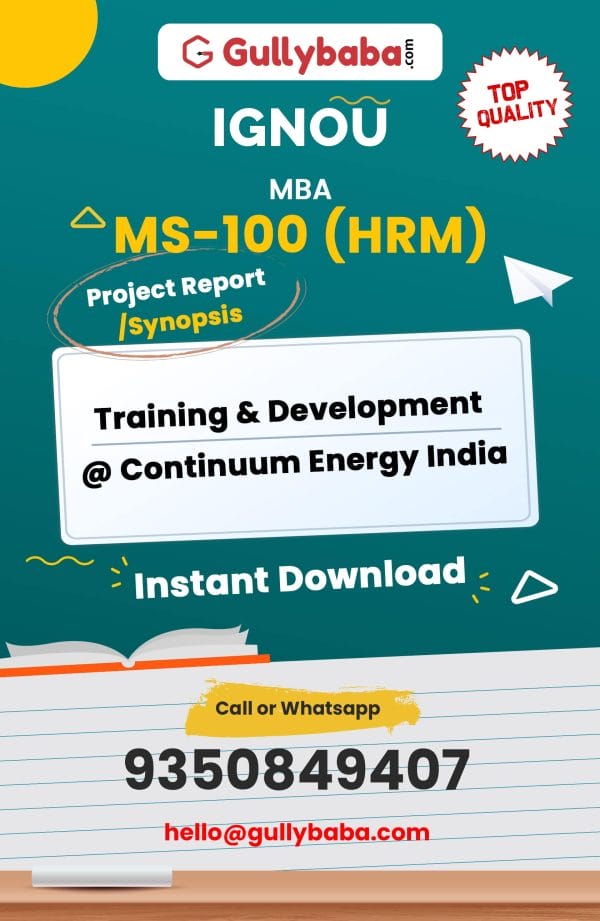 MS-100 (HRM) Project – Training & Development @ Continuum Energy India