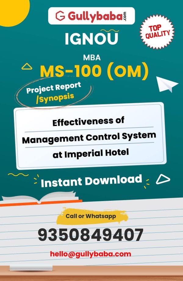 MS-100 (OM) Project – Effectiveness of Management Control System at Imperial Hotel
