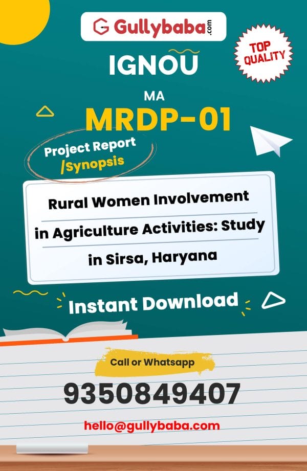 MRDP-01 Project – Rural Women Involvement in Agriculture Activities: Study in Sirsa, Haryana