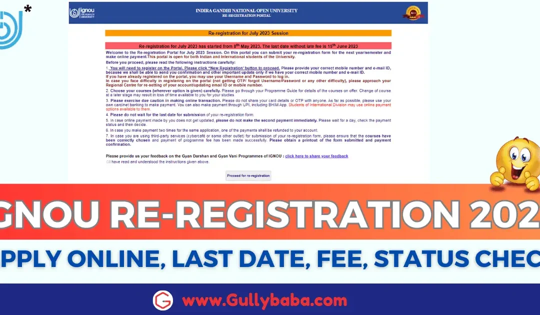 IGNOU Re-registration 2023: Apply Online, Last Date, Status Check, FAQ’s